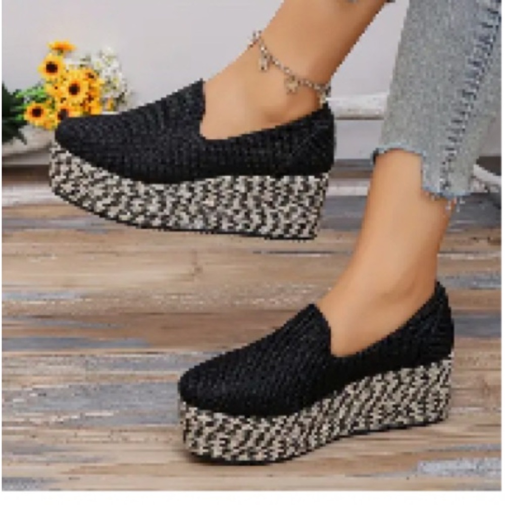 Black Woven Platform Loafers